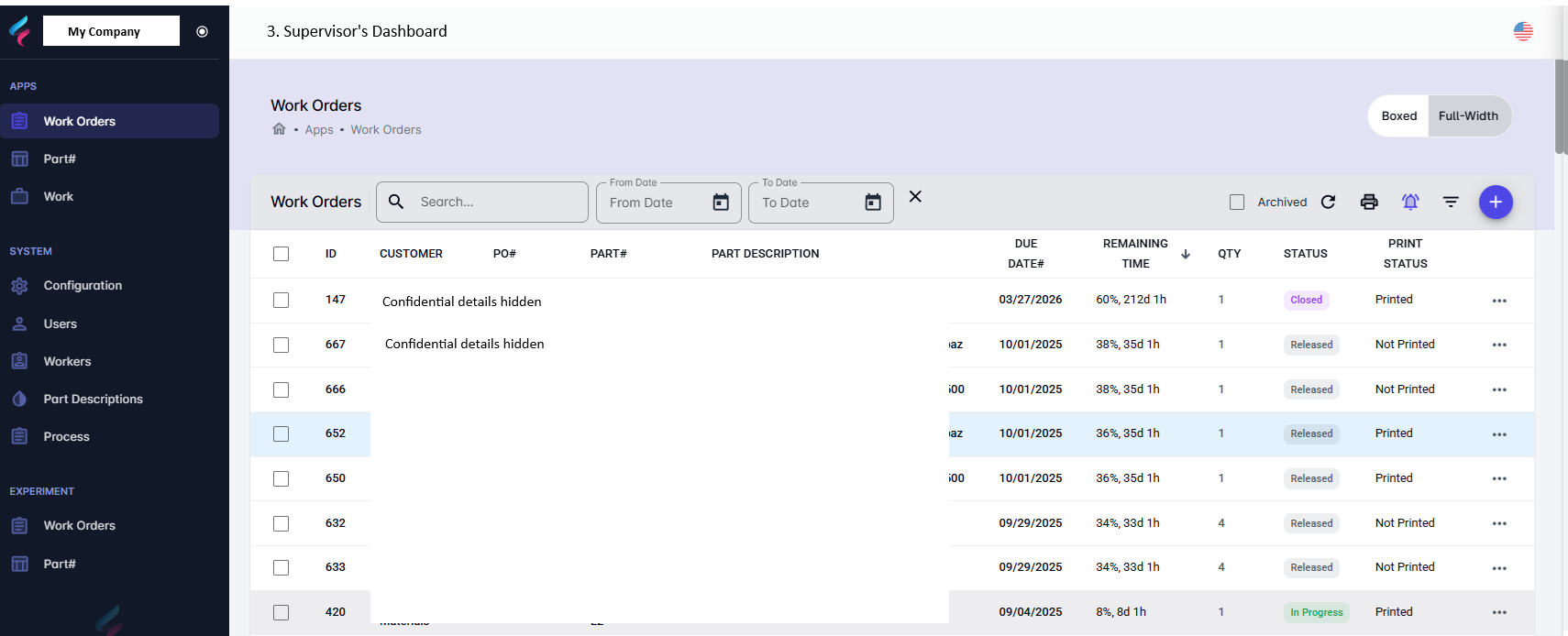 Work Order Dashboard